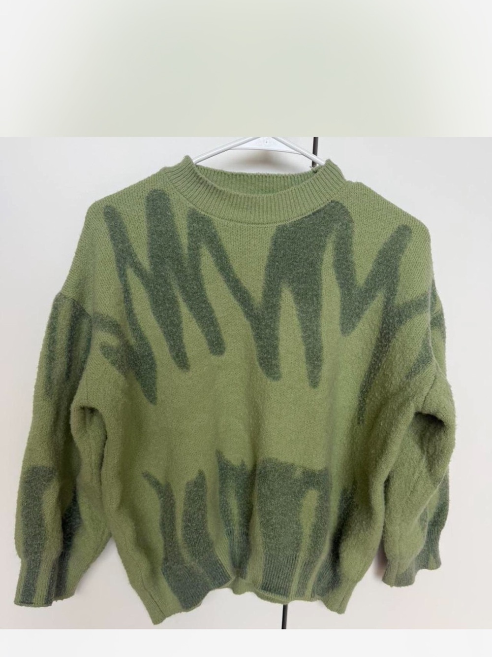 Olive Green Abstract-Print Crewneck Sweater